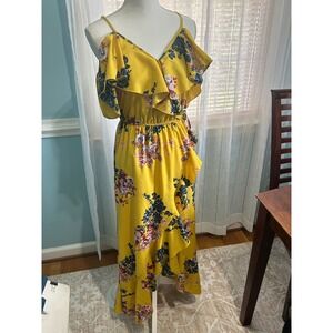 Indulge In Style Yellow Floral off the shoulder Ruffle Maxi Dress. boho tassel